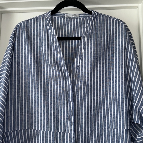 🆕️ Zara TRF Blue & White Stripes Shirt Dress. A-Line (Cotton-Linen) NWOT - Picture 4 of 12